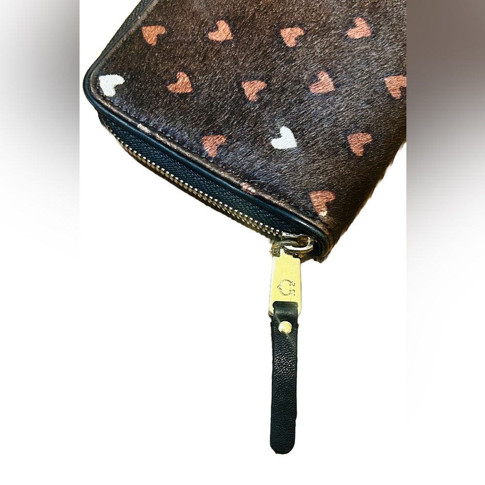 C Wonder Brown Calf Hair Hide with Heart, Zip Wallet - Picture 10 of 10